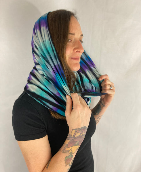 Gray/Blue Stripe Tie-dyed Infinity Scarf - (Organic Bamboo/Cotton)