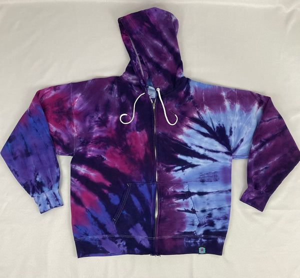 Adult Purple Spiral Tie-Dyed Zip-Up Hoodie, XL