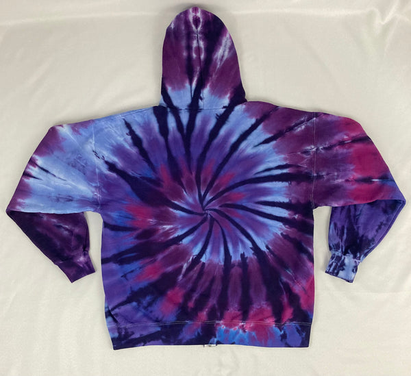 Adult Purple Spiral Tie-Dyed Zip-Up Hoodie, XL