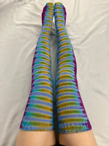Adult Ice Rainbow Tie-dyed Thigh High Socks, 9-11
