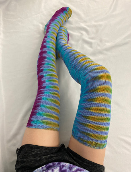 Adult Ice Rainbow Tie-dyed Thigh High Socks, 9-11