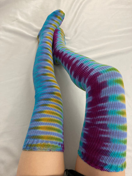 Adult Ice Rainbow Tie-dyed Thigh High Socks, 9-11