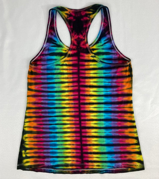 Women's Rainbow Stripe Tie-dyed Racerback Tank, M