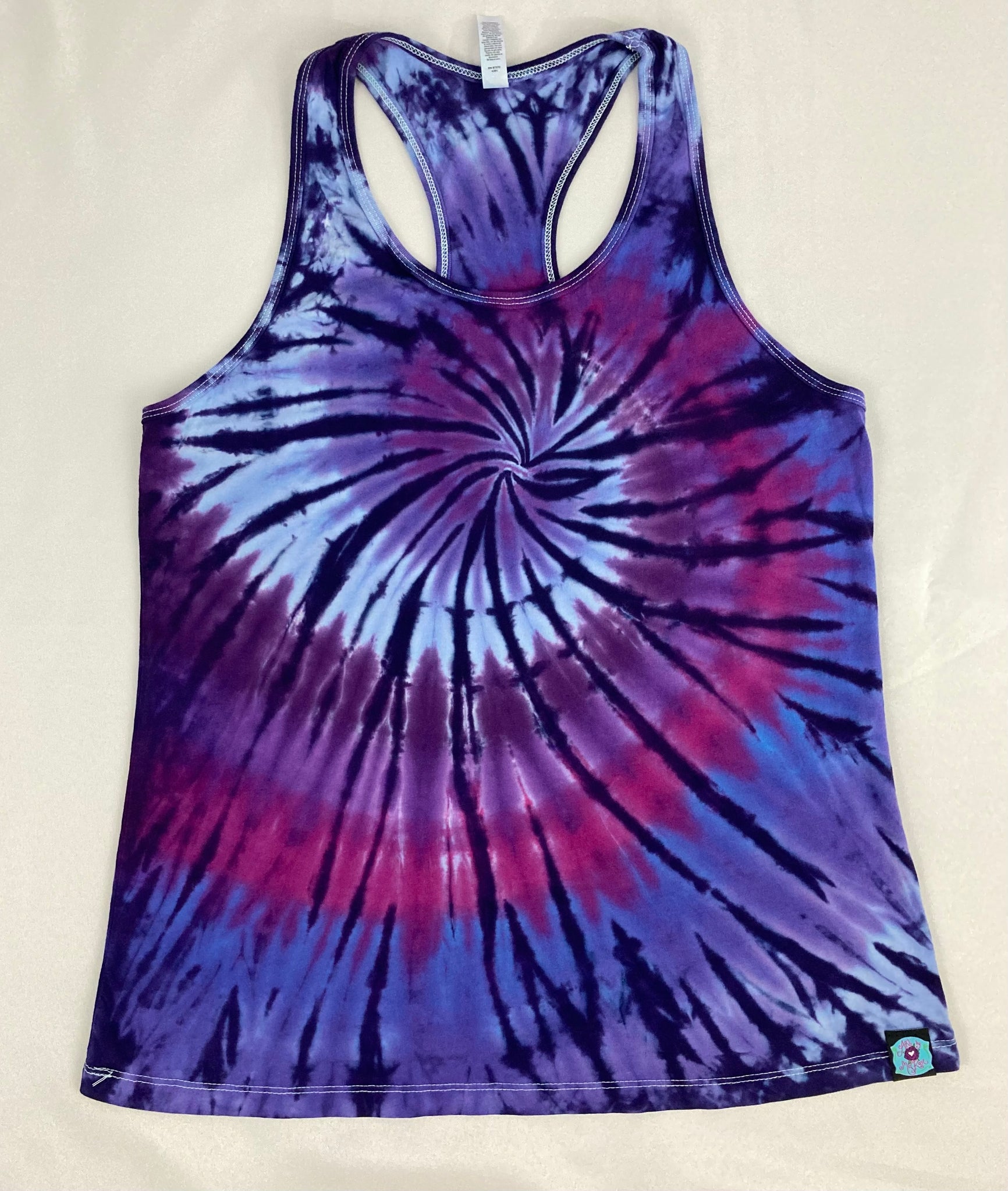 Women's Purple Spiral Tie-dyed Racerback Tank, M & 2X