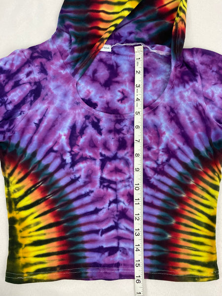 Women’s Amethyst/Rainbow Tie-Dyed Bell Sleeve Crop Top, S/M
