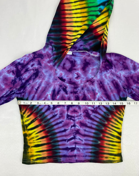 Women’s Amethyst/Rainbow Tie-Dyed Bell Sleeve Crop Top, S/M
