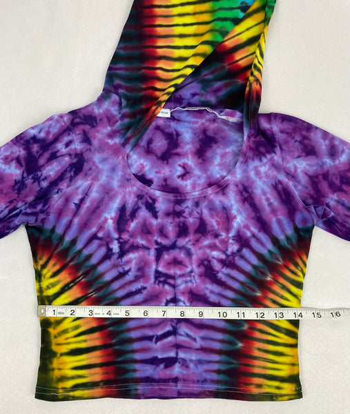 Women’s Amethyst/Rainbow Tie-Dyed Bell Sleeve Crop Top, S/M