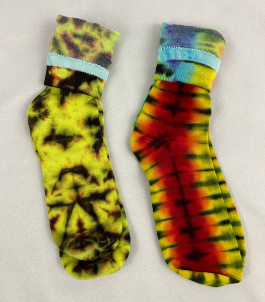 Adult Yellow/Rainbow Black Tie-Dyed Bamboo Socks, 2 pack