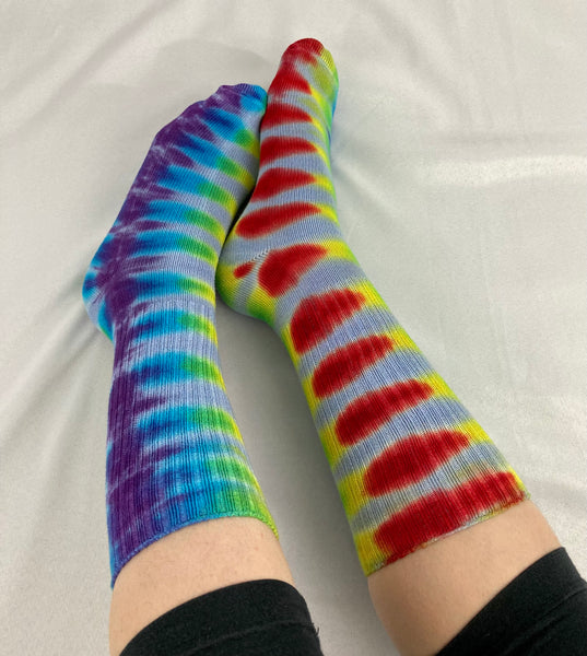 Adult Ice/Rainbow Stripe Tie-Dyed Bamboo Socks, multiple sizes