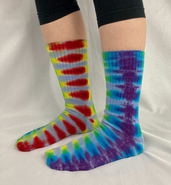 Adult Ice/Rainbow Stripe Tie-Dyed Bamboo Socks, multiple sizes