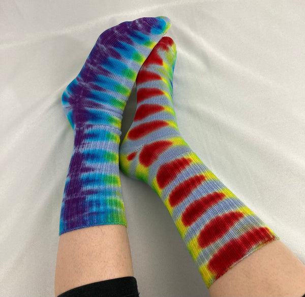 Adult Ice/Rainbow Stripe Tie-Dyed Bamboo Socks, multiple sizes