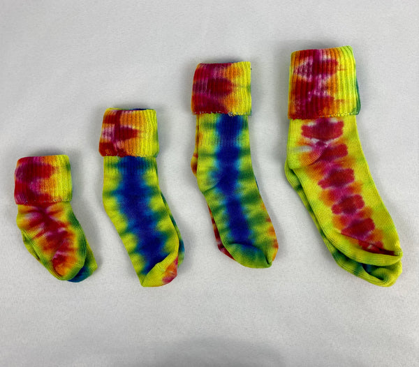 Kids Rainbow Stripe Tie-Dyed Bamboo Socks, multiple sizes