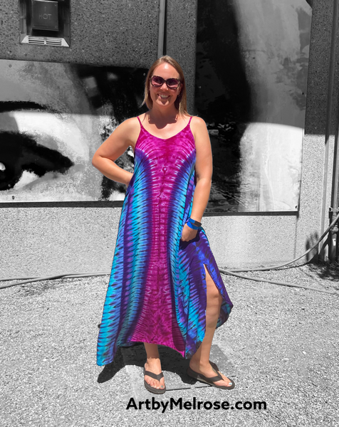 Women's Amethyst Striped Tie-Dyed Rayon Maxi Dress, S