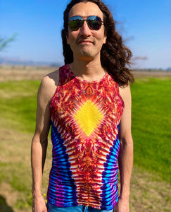Adult Sunset/Fire Diamond Tie-dyed Tank, S