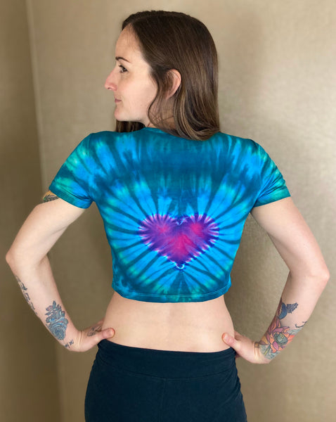 Women's Mermaid Heart Tie-Dyed Short Sleeve Crop Top, S