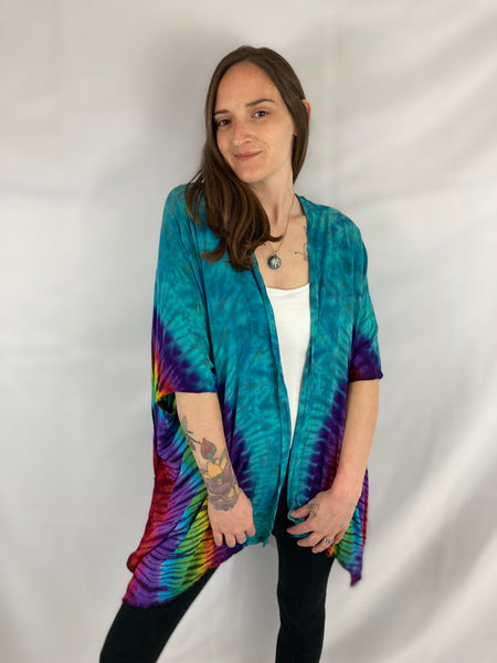 Women's Teal/Rainbow Rayon Asymmetric Jacket, O/S