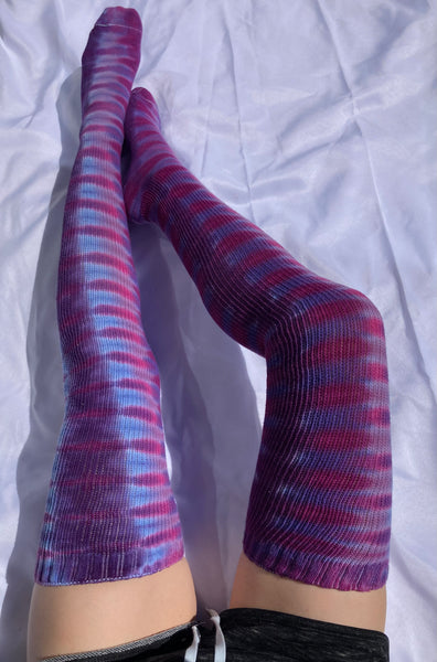 Adult Purple Power Tie-dyed Thigh High Socks, 9-11