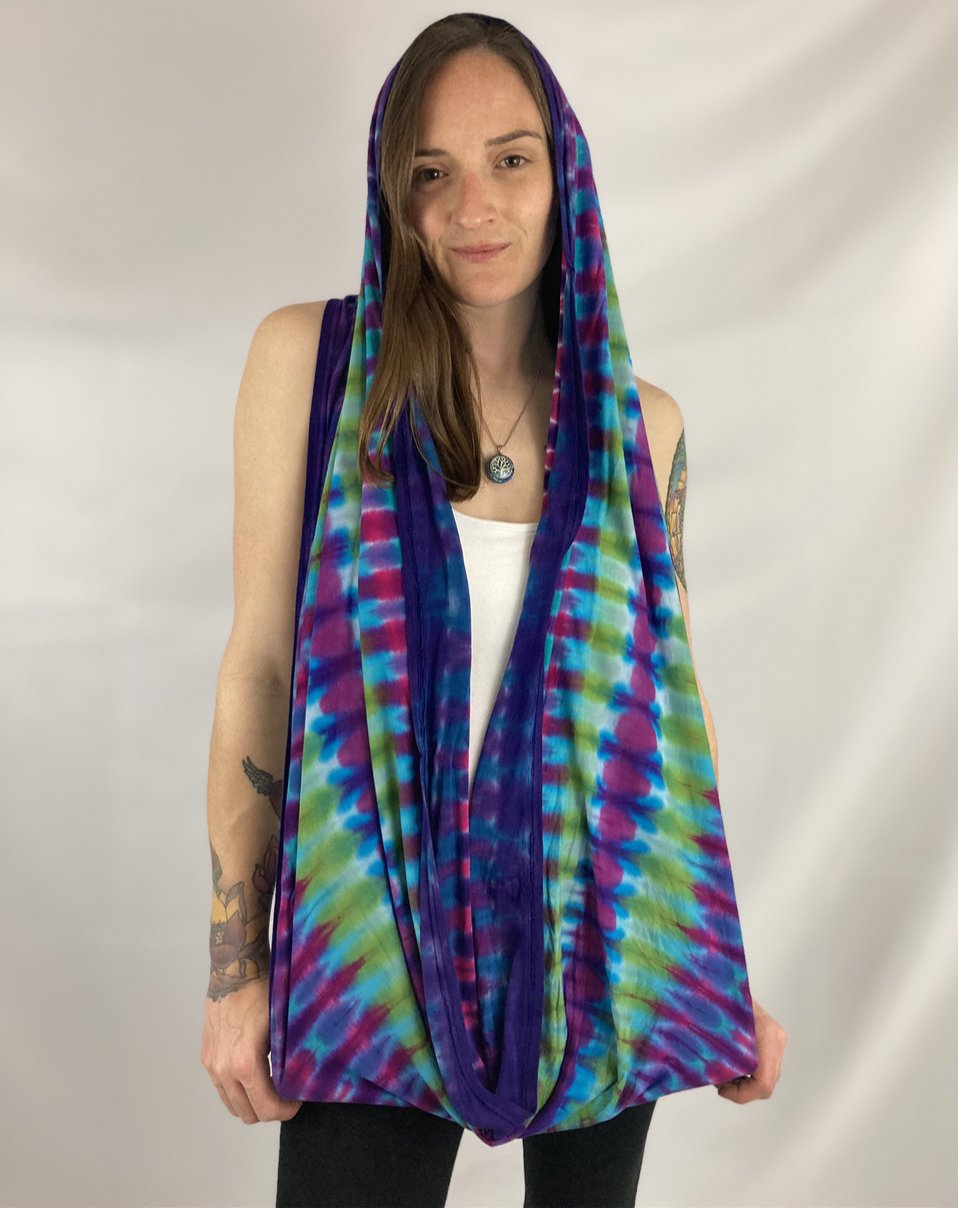 Green/Purples Tie-dyed Rayon Infinity Scarf