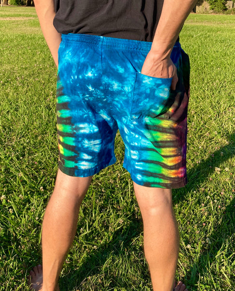 Men’s/Unisex Blue Rainbow Tie-Dyed Shorts, XL