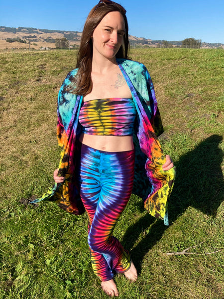 Women's Blue/Rainbow Swirl Tie-Dyed Yoga Pants, XS