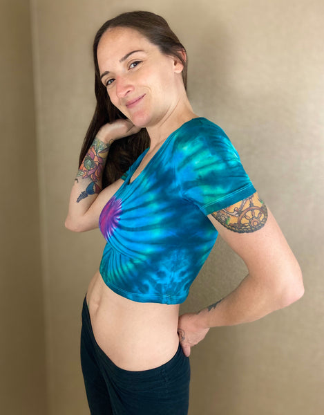 Women's Mermaid Heart Tie-Dyed Short Sleeve Crop Top, S
