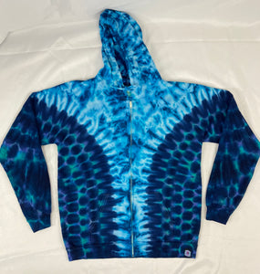 Adult Blue/Green Tie-Dyed Zip-Up Hoodie, L (ORGANIC)