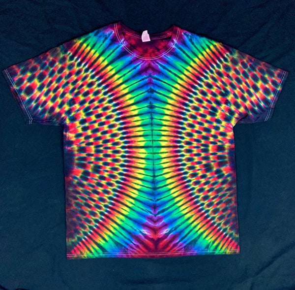 Adult Rainbow/Fire Striped Tie-Dyed Tee, XL