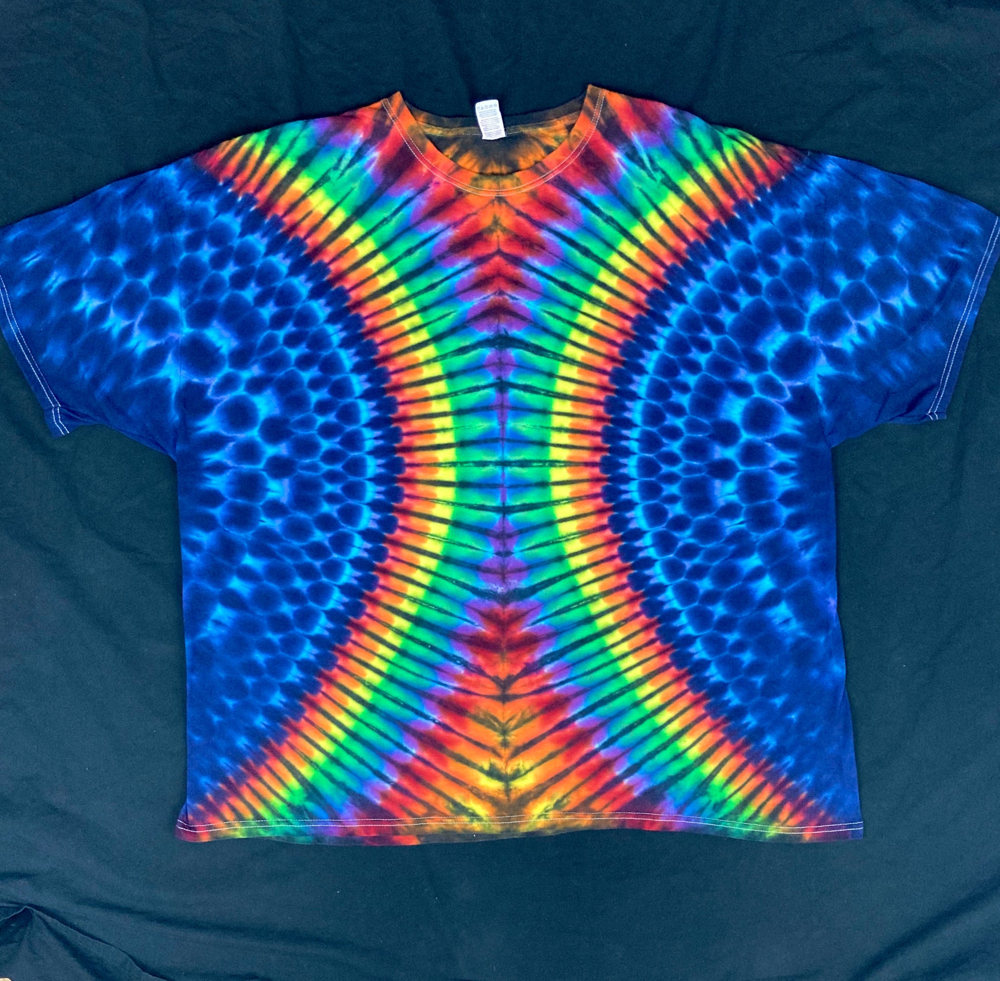 Adult Rainbow/Blue Striped Tie-Dyed Tee, 3XL