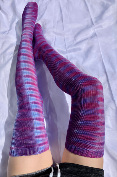 Adult Purple Power Tie-dyed Thigh High Socks, 9-11