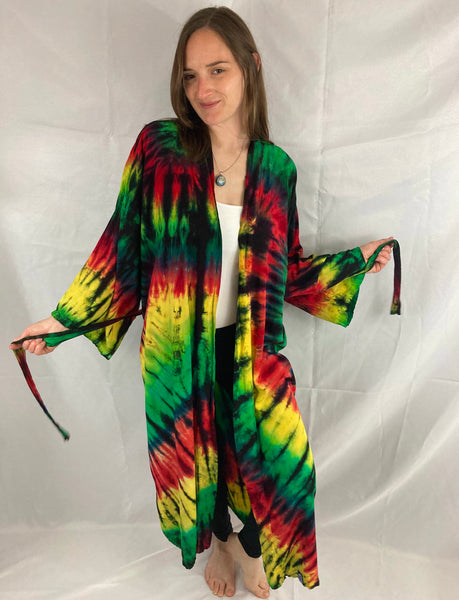 Adult Rasta Spiral Tie-Dyed Rayon Robe, O/S