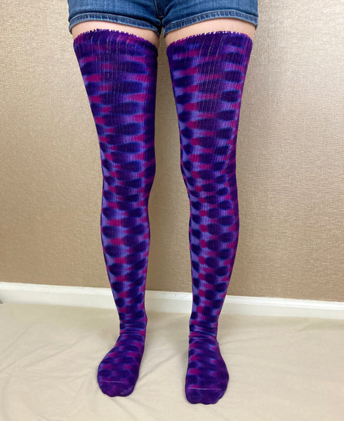 Adult Purple Dots Tie-dyed Thigh High Socks, 9-11