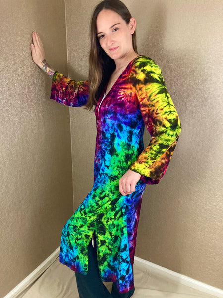 Women’s Rainbow/Black Tie-dyed Harmony Duster Coat, S
