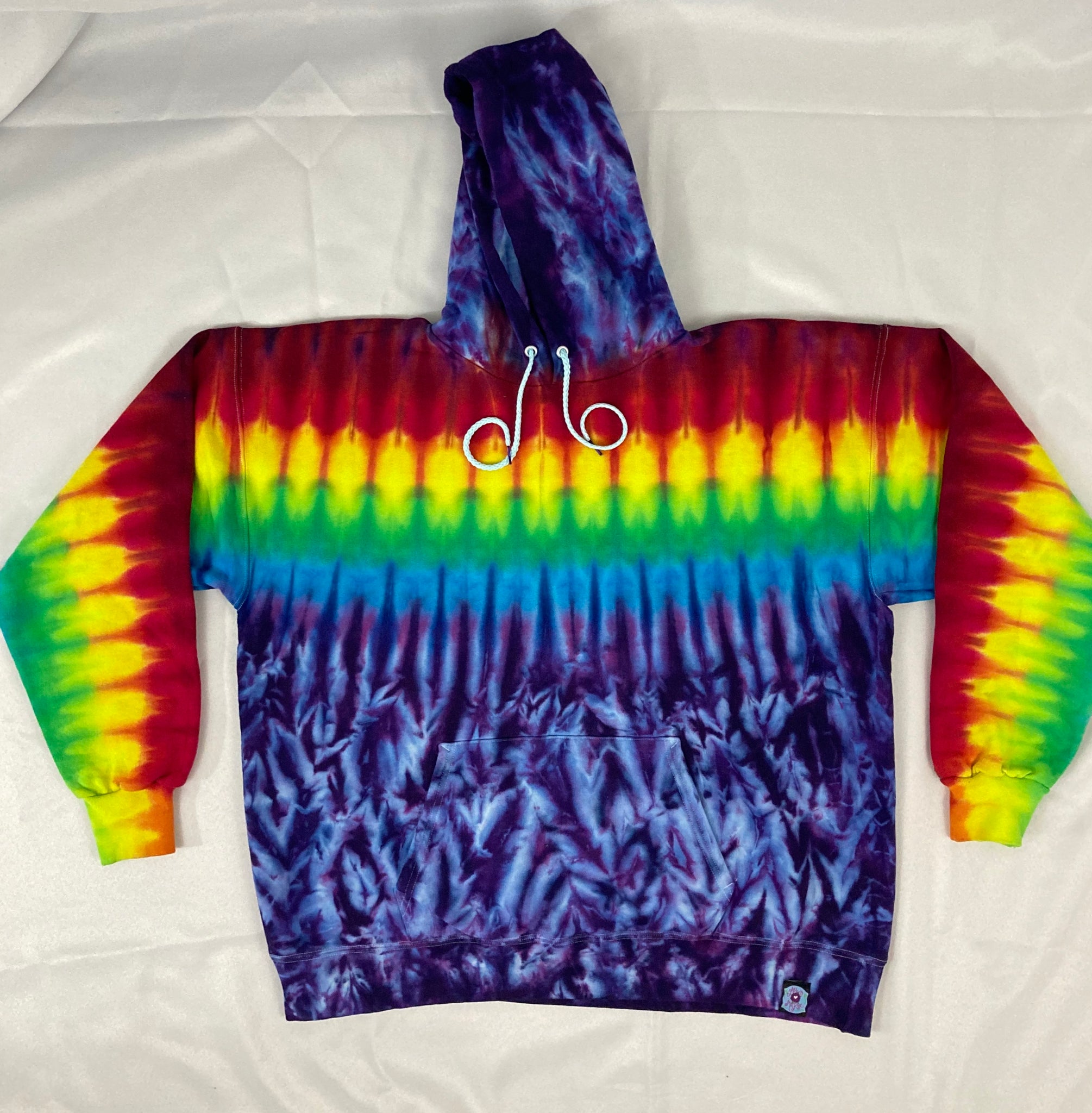 Adult Purple Rainbow Tie-Dyed Pullover Hoodie, L