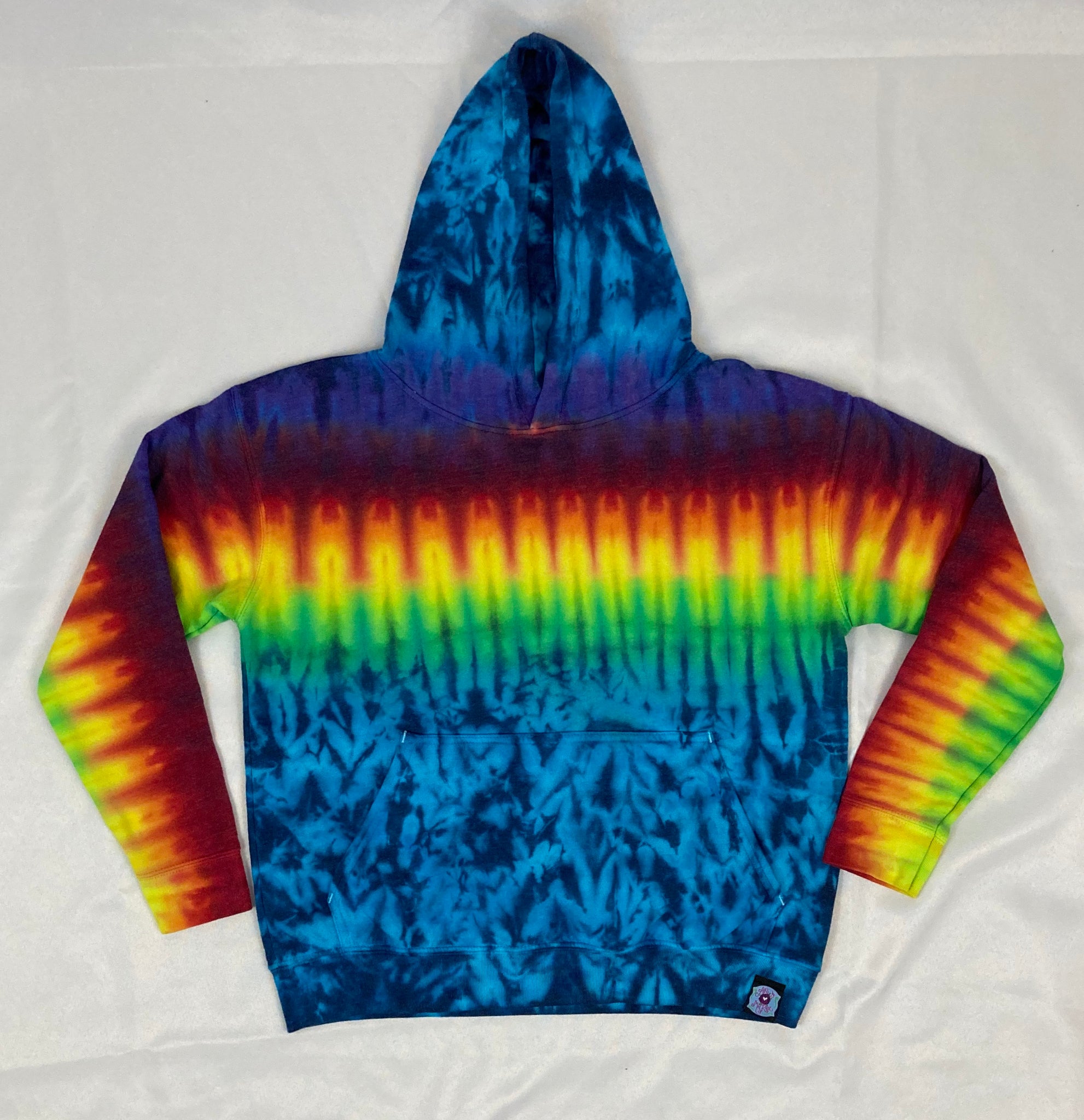 Youth Blue/Rainbow Stripe Tie-dyed Hoodie, M & L