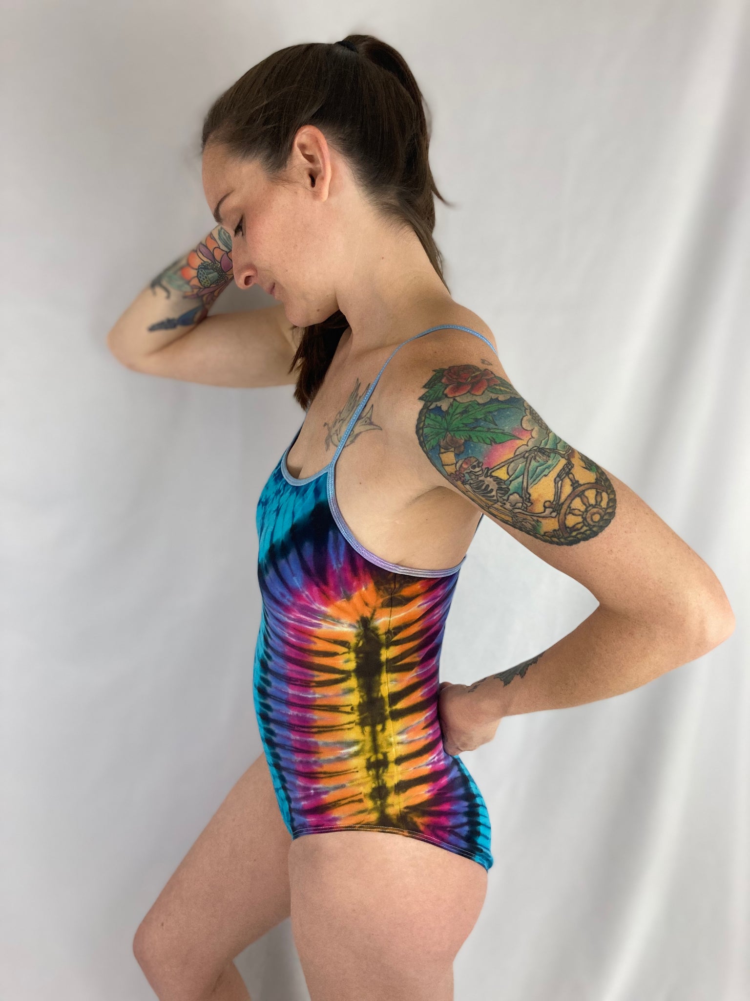 Women's Blue/Rainbow Tie-Dyed Bodysuit, S