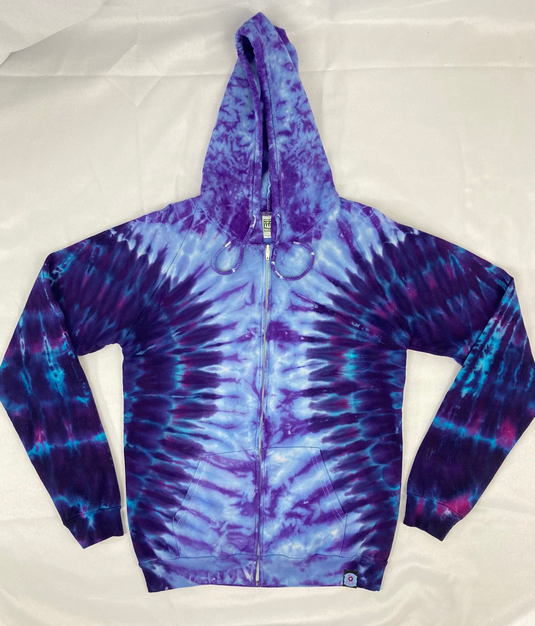 Adult Purple/Blue Tie-Dyed Zip-Up Hoodie, M (ORGANIC)