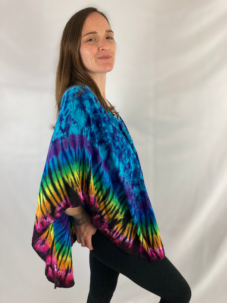 Women's Blue/Rainbow Rayon Tie-Dyed Shawl, O/S
