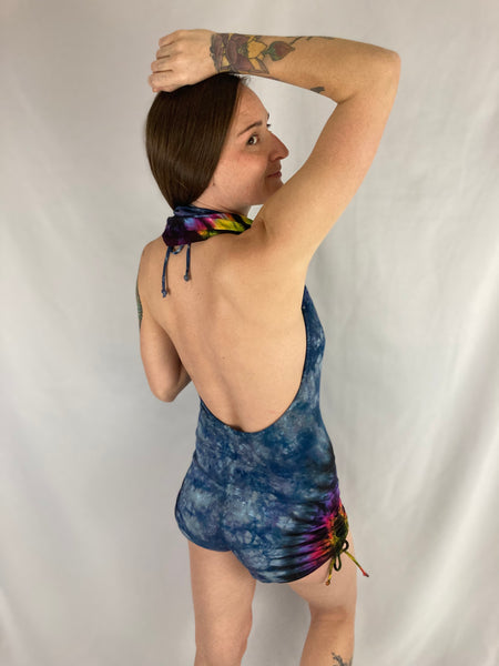 Women's Blue Gray/Rainbow Tie-Dyed Firebird Shortsie, M