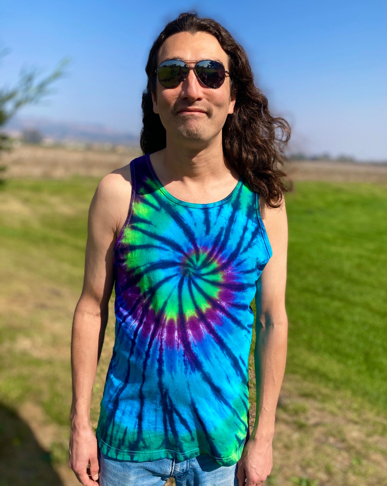 Adult Blue/Green/Purp Spiral Tie-dyed Tank, S & L