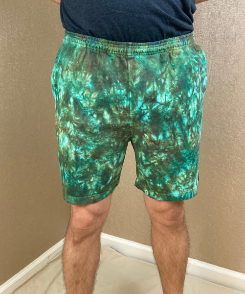 Men’s/Unisex Earth Green Tie-Dyed Shorts, L
