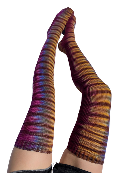 Adult Earthtone Tie-dyed Thigh High Socks, 9-11