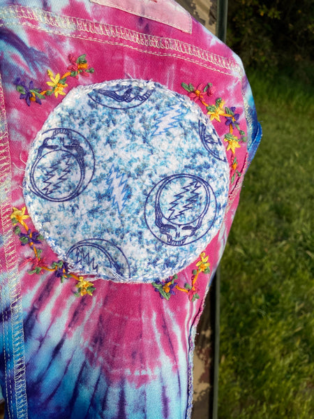 Women’s Hand Embroidered Tie-dye Jean Vest, S