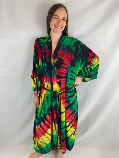 Adult Rasta Spiral Tie-Dyed Rayon Robe, O/S