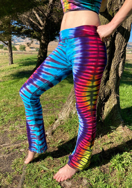 Women's Blue/Rainbow Swirl Tie-Dyed Yoga Pants, XS