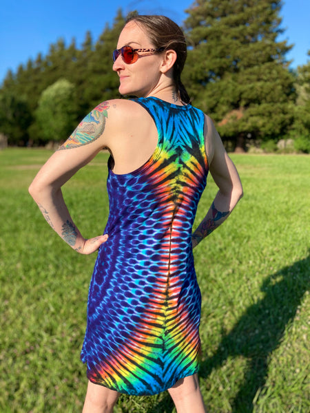 Women's Dark Blue/Rainbow Hourglass Tie-Dyed Dress, 2X