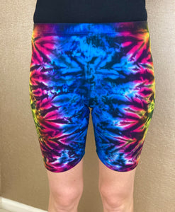 Women’s Rainbow/Black Tie-dyed Biker Shorts, XS