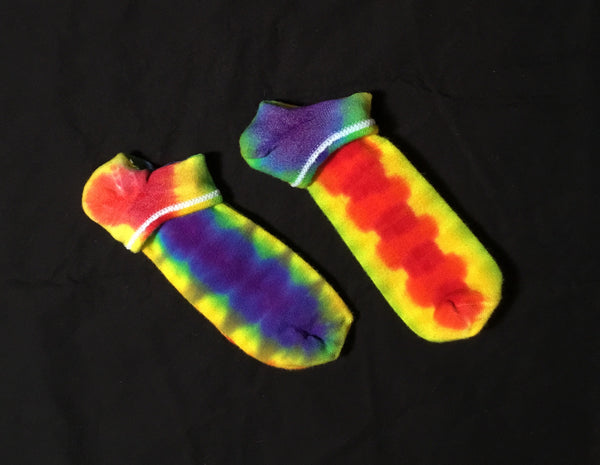 Adult Rainbow2 Tie-Dyed Bamboo Footie Socks, 11-13