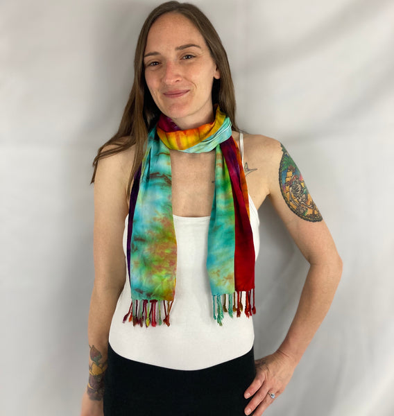 Rainbow Ice-dyed Rayon Fringe Scarf