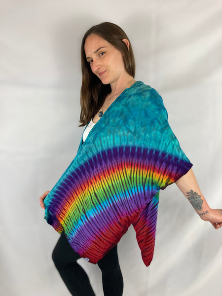 Women's Teal/Rainbow Rayon Asymmetric Jacket, O/S