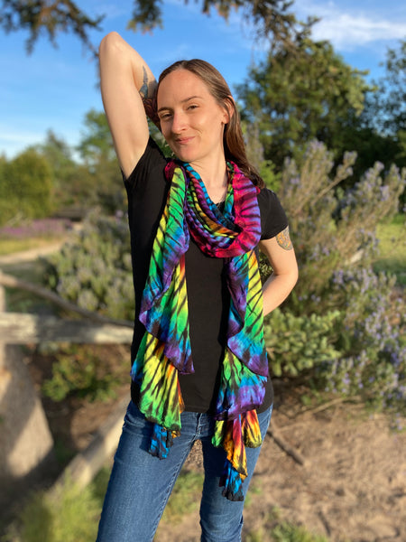 Blue Rainbow Black Tie-dyed Rayon Spiral Scarf